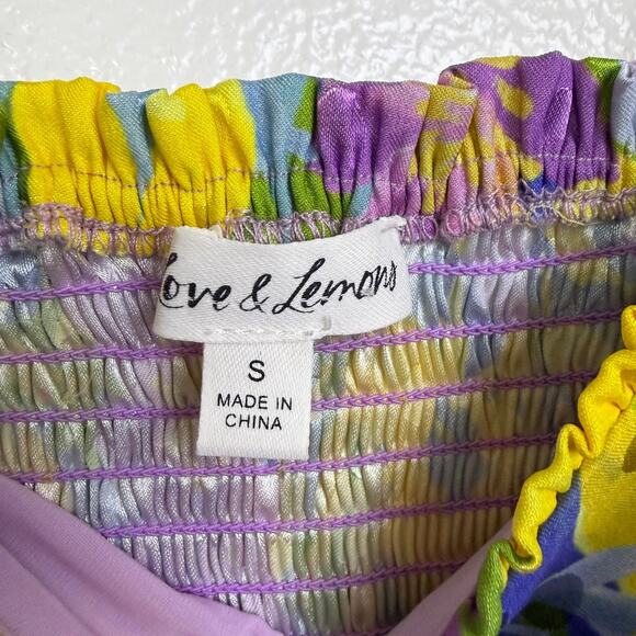 For Love & Lemons Cassia Crop Top Size Small Yellow Floral Puffed Sleeve - Picture 7 of 7